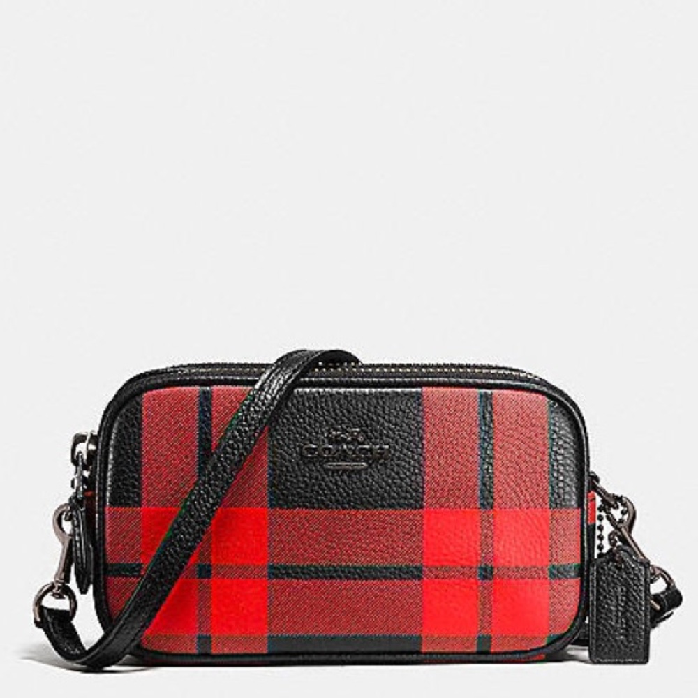 Coach Red and Black Plaid Crossbody Bag
